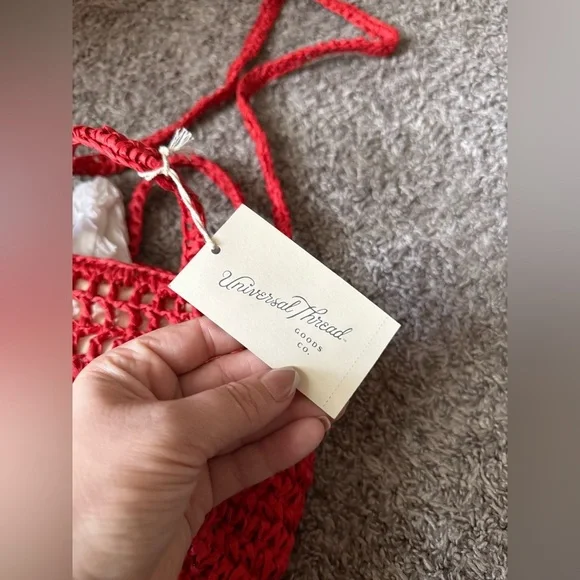 Universal Thread Holiday Red SPRITZ Mini Paper Straw Tote Hand Bag NWT - Picture 3 of 5